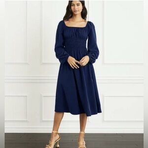 Hill House Home Jasmine Nap Dress – Navy – Size Small Midi Smocked Blue